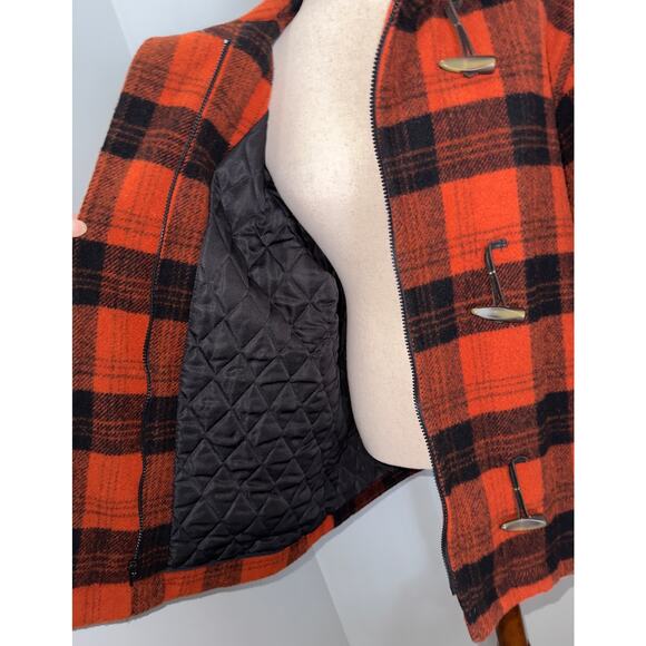 WOOLRICH vintage orange/black wool toggle jacket - size XL - Picture 9 of 14